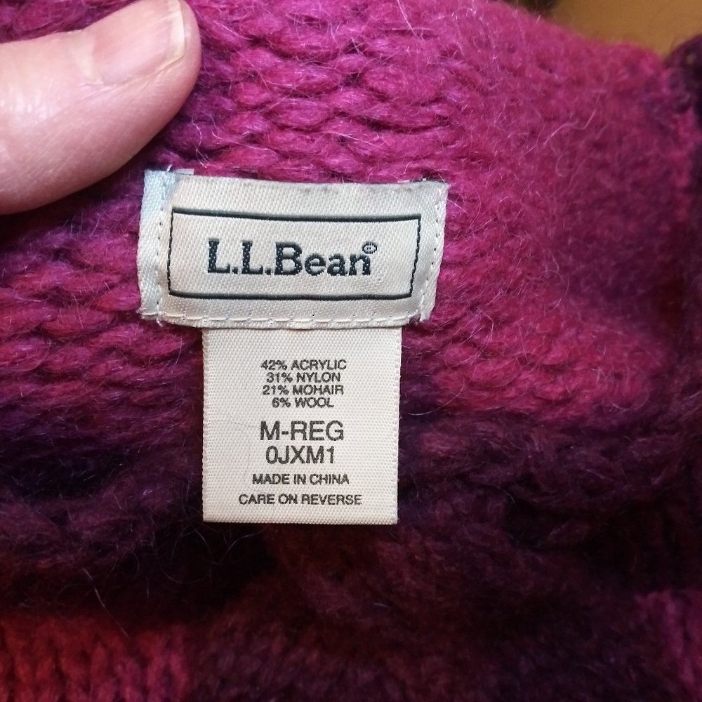 LAST CHANCE - L.L. Bean Fuschia/Purple Cable Knit Mohair/Wool Mock Neck Sweater - Picture 6 of 8